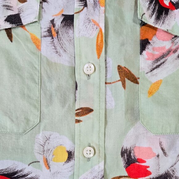 Lauren Ralph Lauren 100% Cotton Sage Green Floral Button-Up Shirt Romantic - Picture 5 of 9